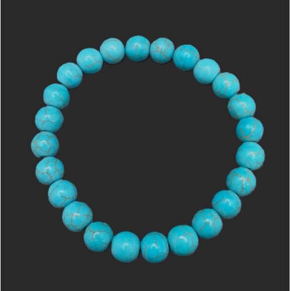 Howlite Gemstone Bracelet Artisan Made Turquoise Beaded Unisex Stackable NEW - Picture 5 of 9
